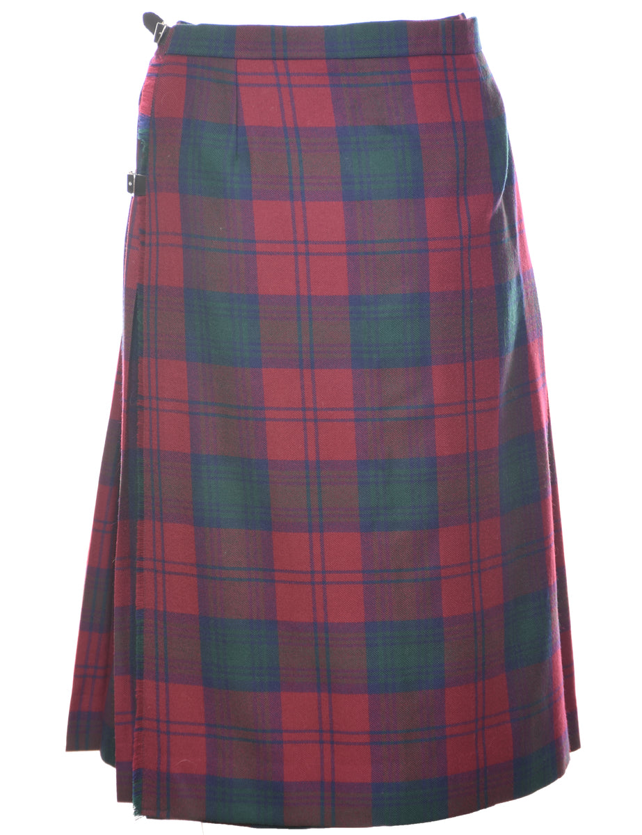 Wool Checked Pleated Skirt - M