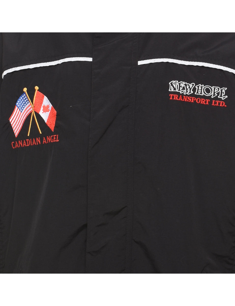 Embroidered Black Nylon Jacket - L