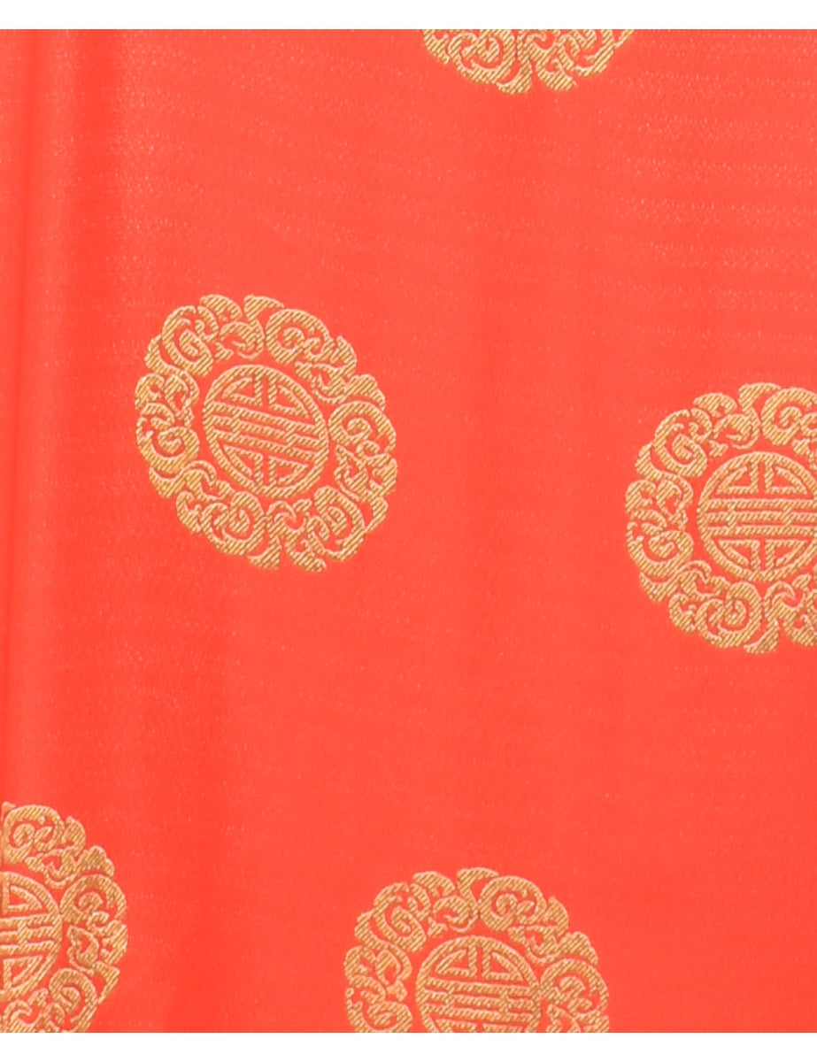 Brocade Design Red & Gold Cheongsam Collar Evening Dress - M