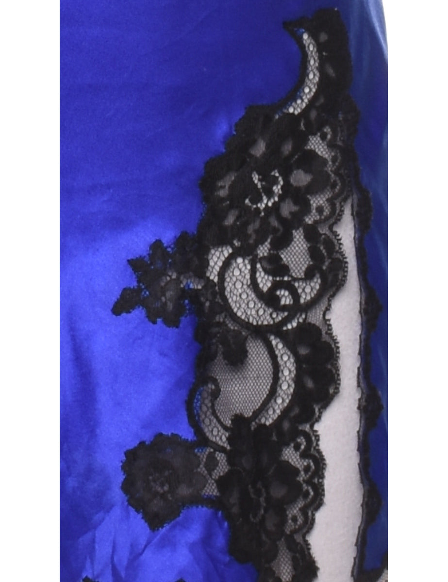 Blue & Black Contrast Strappy Lace Slip Dress - XS