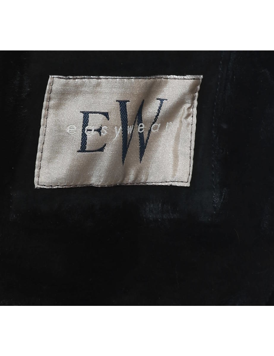 Black Shearling Lined Zip-Front Suede Jacket - M
