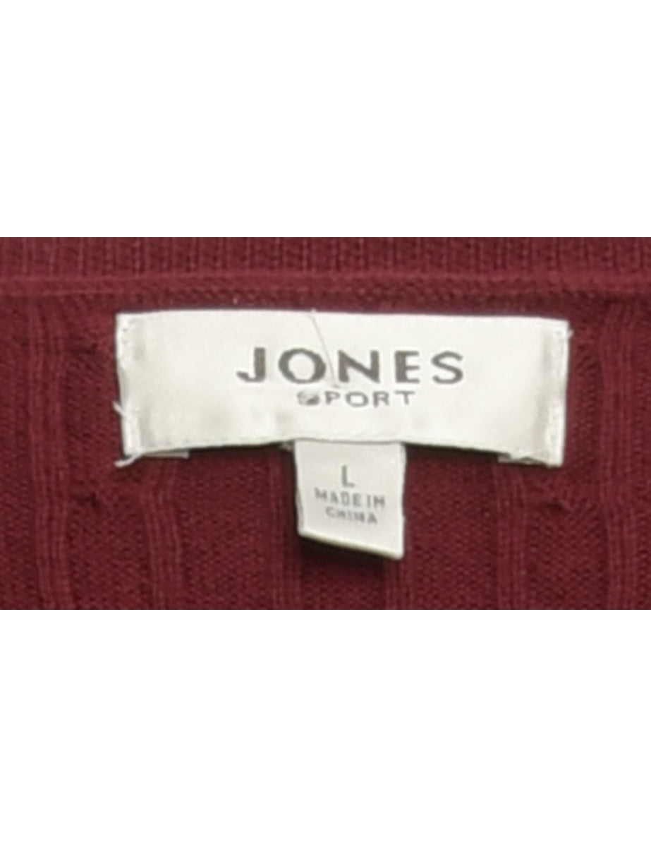 Button Through Maroon Cardigan - L