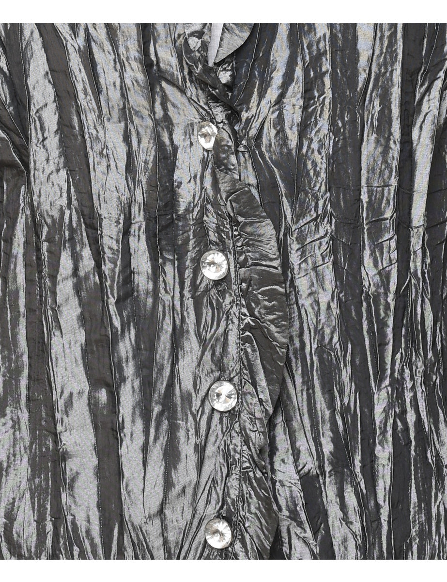 Silver Metallic Ruched Evening Jacket - M