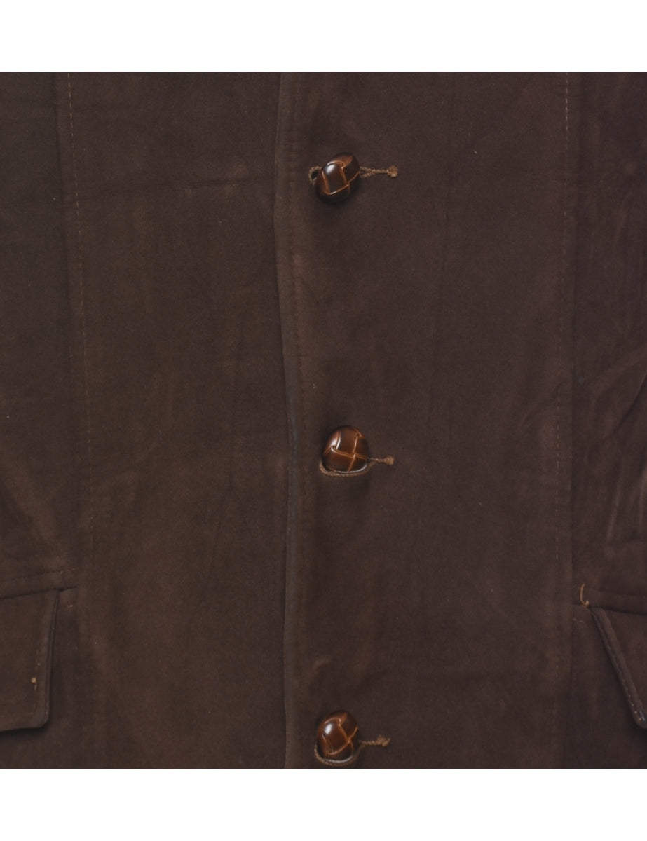 Single Breasted Shearling Suede Jacket - L
