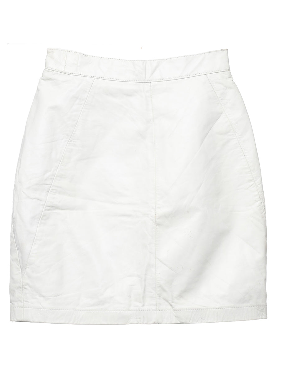 Leather White Pencil Skirt - S