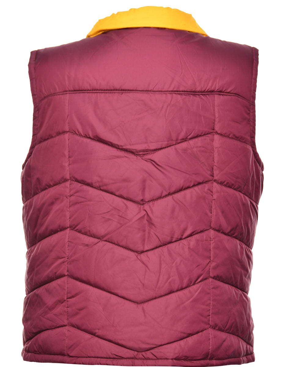 Maroon & Yellow Sleeveless Puffer Jacket - M
