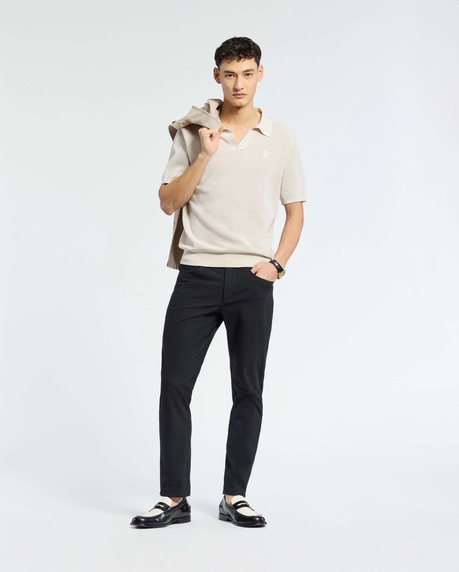 MENS LEETON JOHNNY COLLAR KNIT POLO - B6E562F200